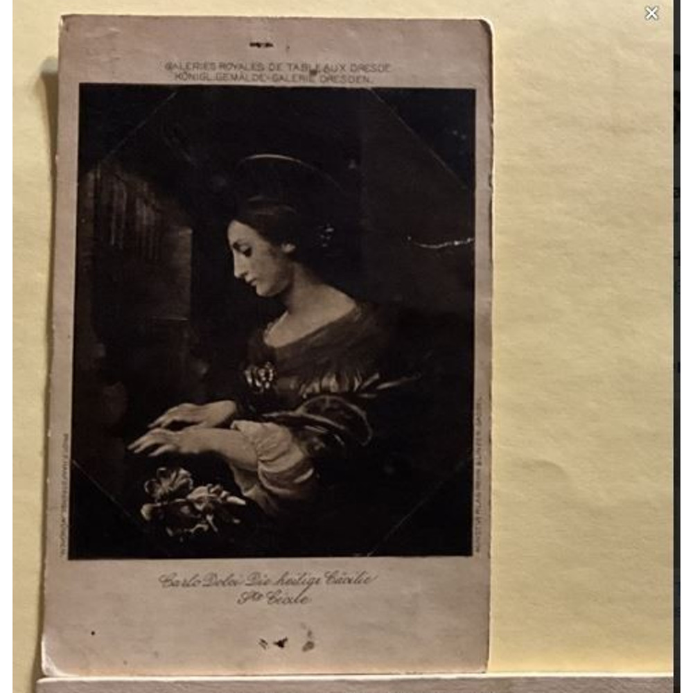 Vintage Postcard The Organ by Italian Baroque Artist Carlo Dolci Saint Cecilia